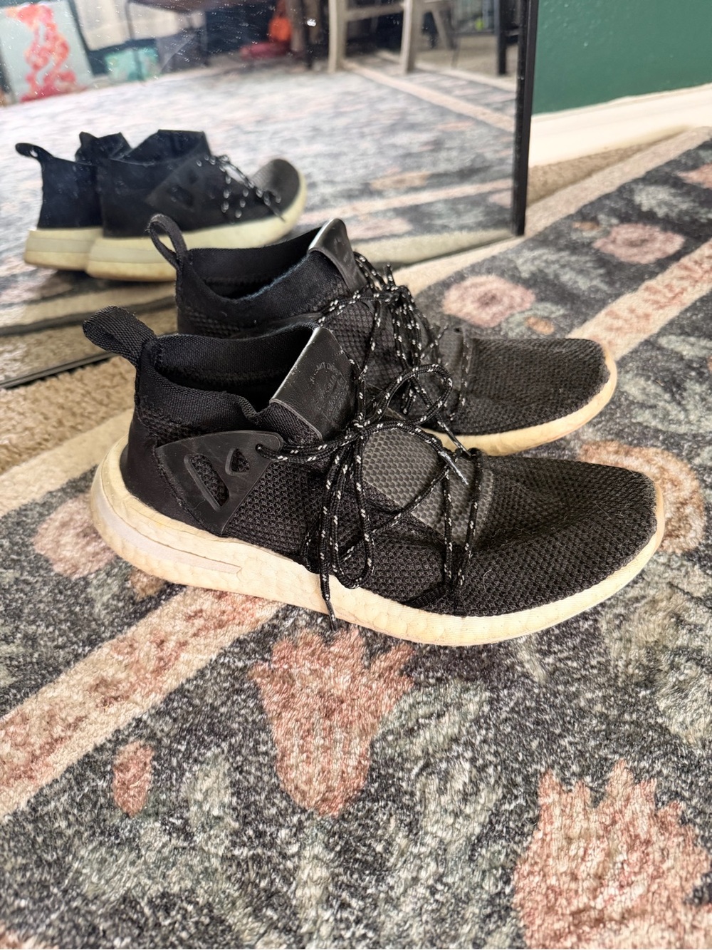adidas Black Knit Athletic Sneakers with White Sole